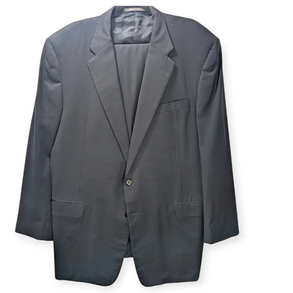 Hickey Freeman Navy Blue 100% Wool Suit 46L 34x29 Formal Wedding Business